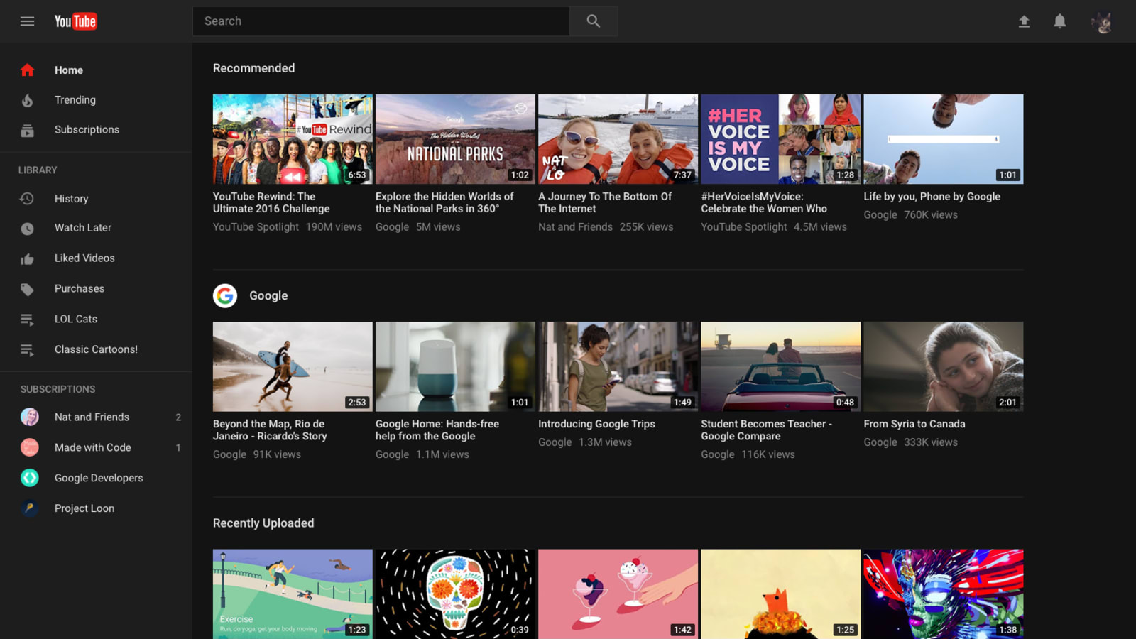 youtube interface